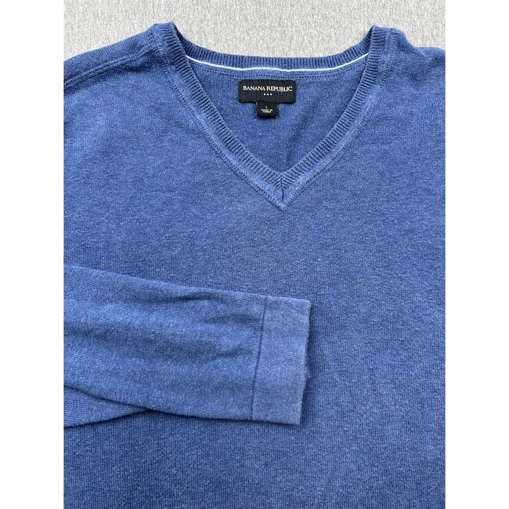Banana Republic Cotton Vneck Sweater Men's Large Blue Pullover Long Sleeve